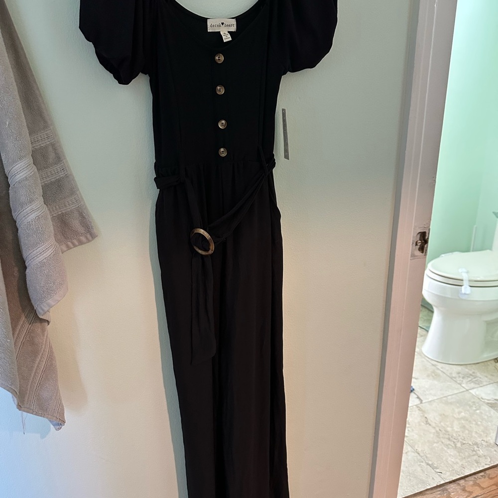 Black Button-Down Jumpsuit with Belt